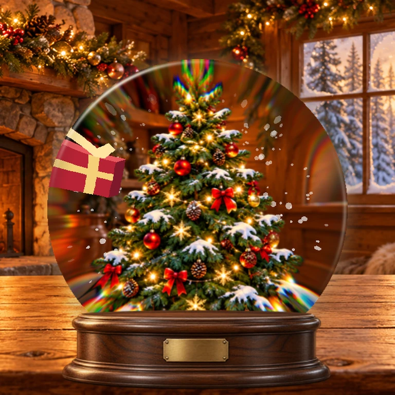 A warm miniature Christmas scene beside a glowing hearth
