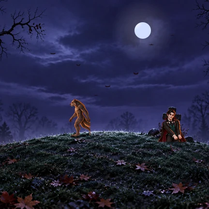 Dancing zombies at night on Monster Hill, a Jubs Halloween widget scene